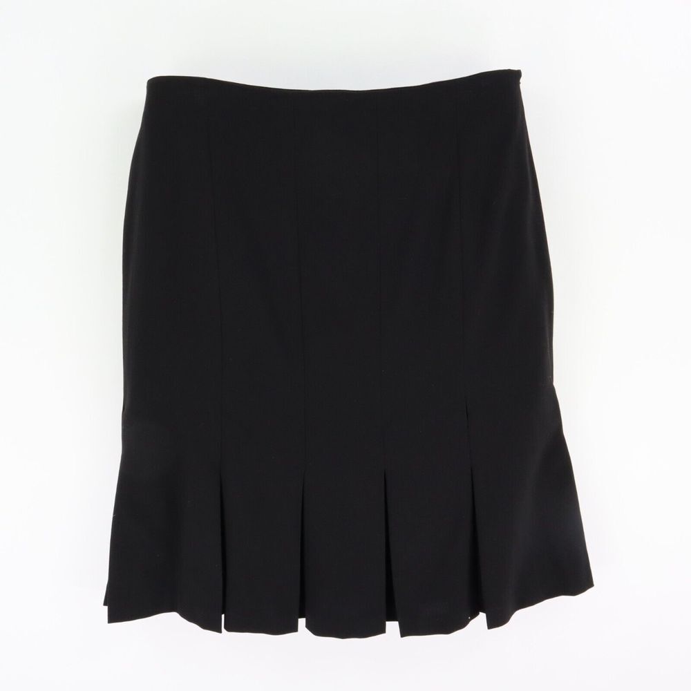 AB Studio Pencil Skirt Womens Sz 8 Black Pleated Hemline Zip Closure Knee Length